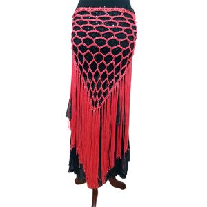 Parte trasera del Caderín tejido en hilo de Seda Natural . Flecos Largo. Para danza árabe , bellydance, tribal, color Coral.