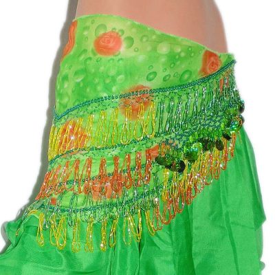 caderin bordado en mostacillas y lentejuelas laser verde y estampados naranjo