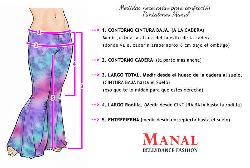 Instrucciones para tomar medidas corporales necesarias para la confección a medida Manal Pantalones
