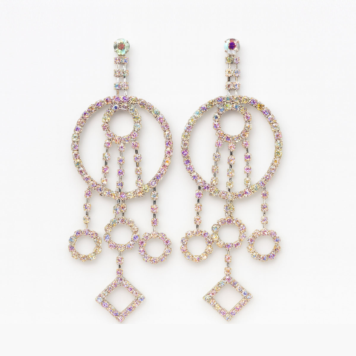 Aros largos de cristales Strass tornasol, para danza espectáculo.