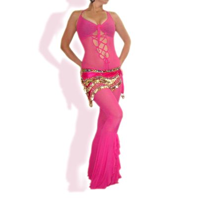 Enterito en malla para danza, con amarras en el vientre. Rosado