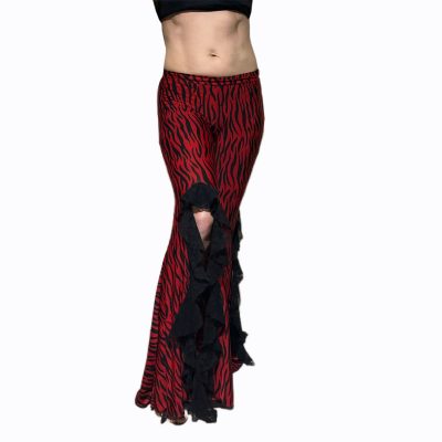 Pantalón acampanado licra animal print rojo negro y encaje danza árabe manal.