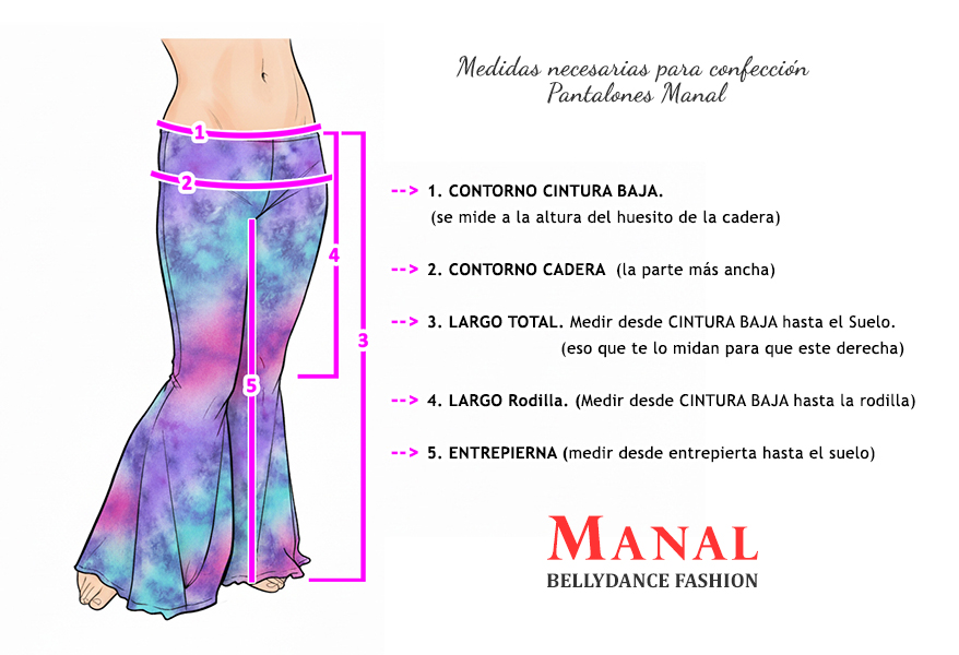 Instrucciones para tomar medidas corporales necesarias para la confección a medida Manal Pantalones